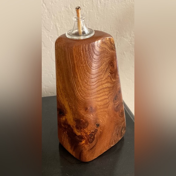 Beautiful Handmade Solid Burl Wood Oil Lamp - Picture 2 of 5